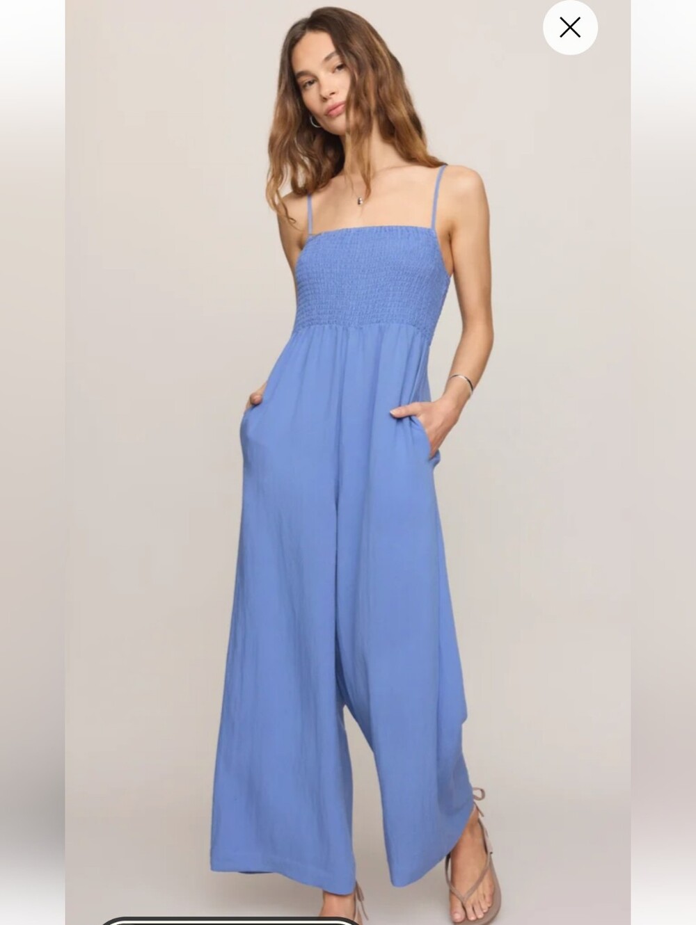 Z Supply Beachside Jumpsuit Blue Smocked Spaghetti Strap Medium Lightweight NWT